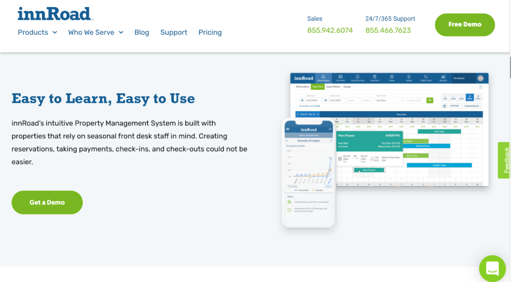 página inicial do software de gestão hoteleira innroad