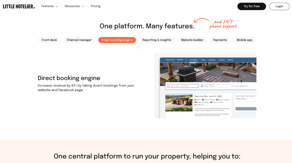 homepage do software de gestão hoteleira little hotelier