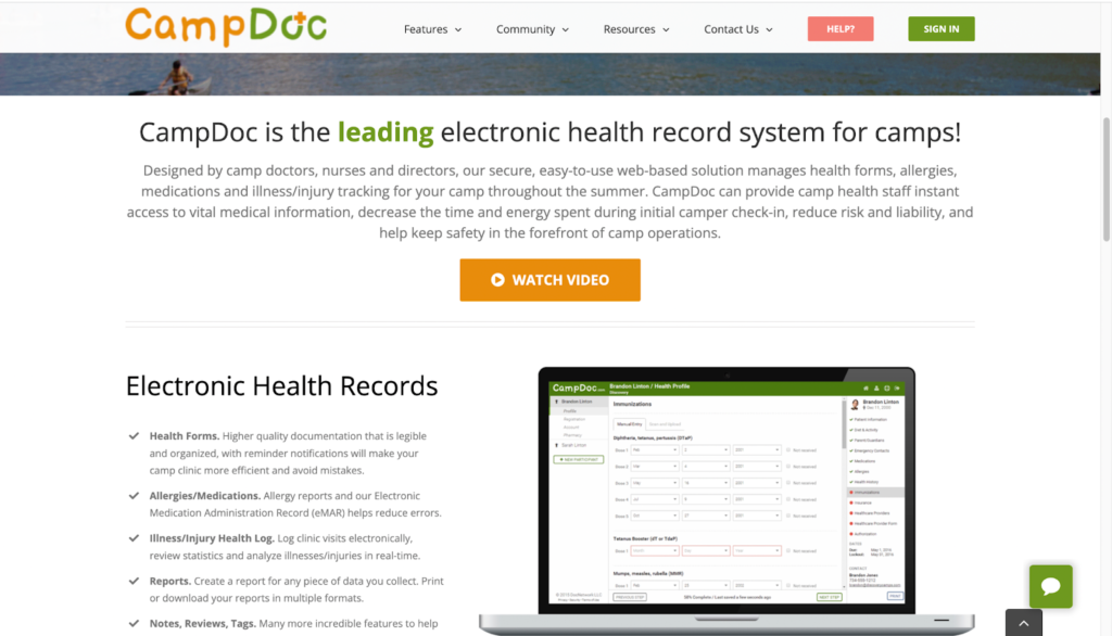 campdocキャンプ管理ソフトウェアのホームページ