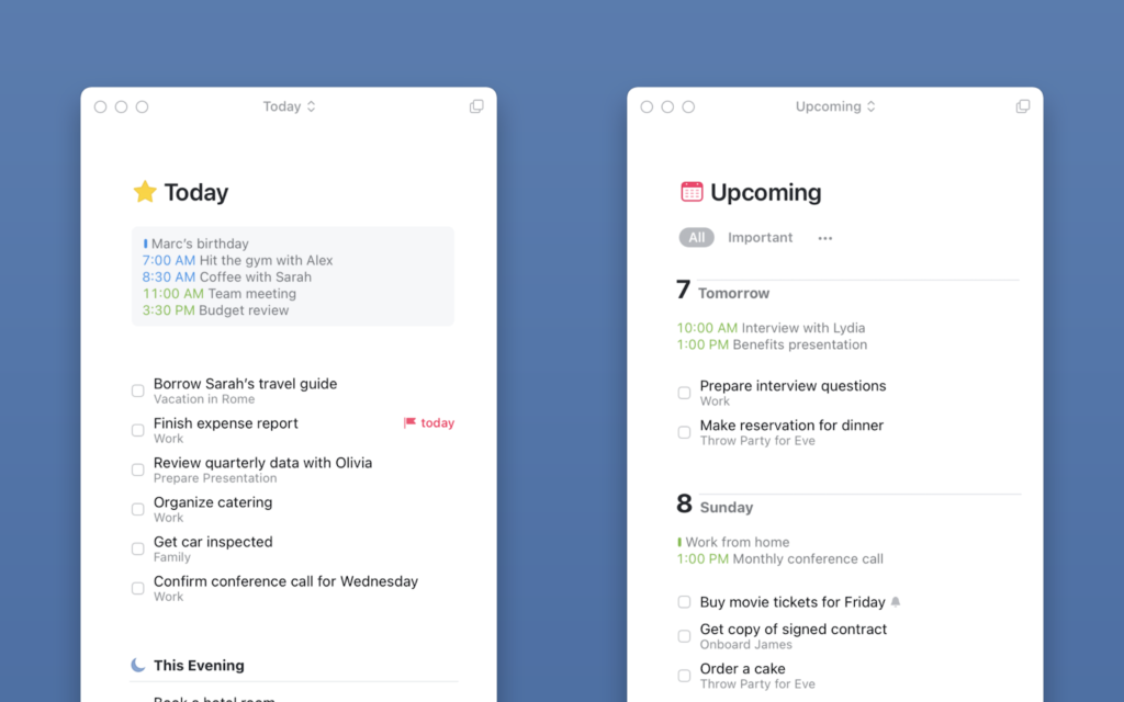 طرق العرض "اليوم" و "القادمة" لتطبيق Things لسطح المكتب