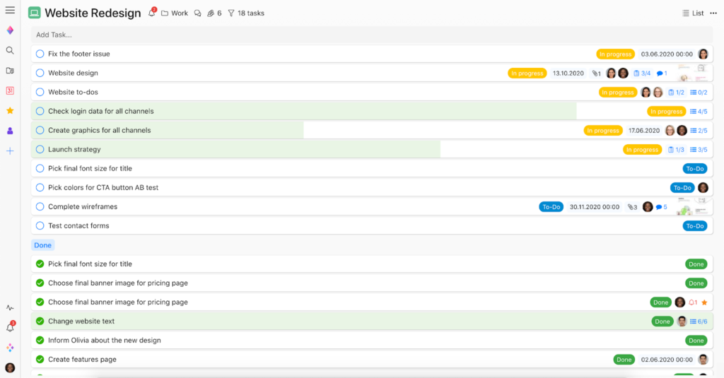 لوحة معلومات قائمة التحقق ZenKit