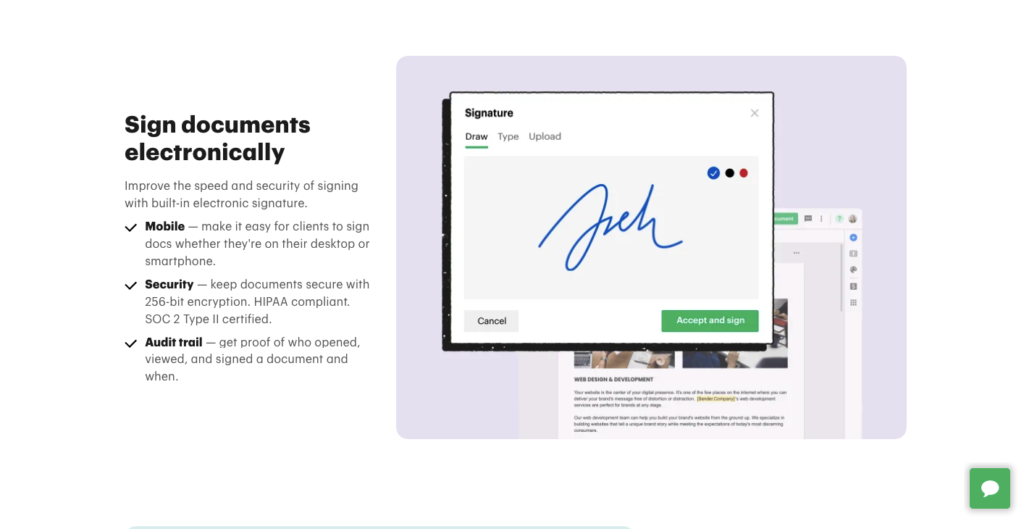 لقطة شاشة لميزة التوقيع الإلكتروني لـ PandaDoc