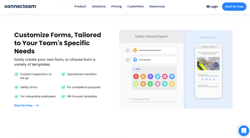 لقطة شاشة لنموذج تقرير مخاطر السلامة تم إنشاؤه باستخدام Connecteam