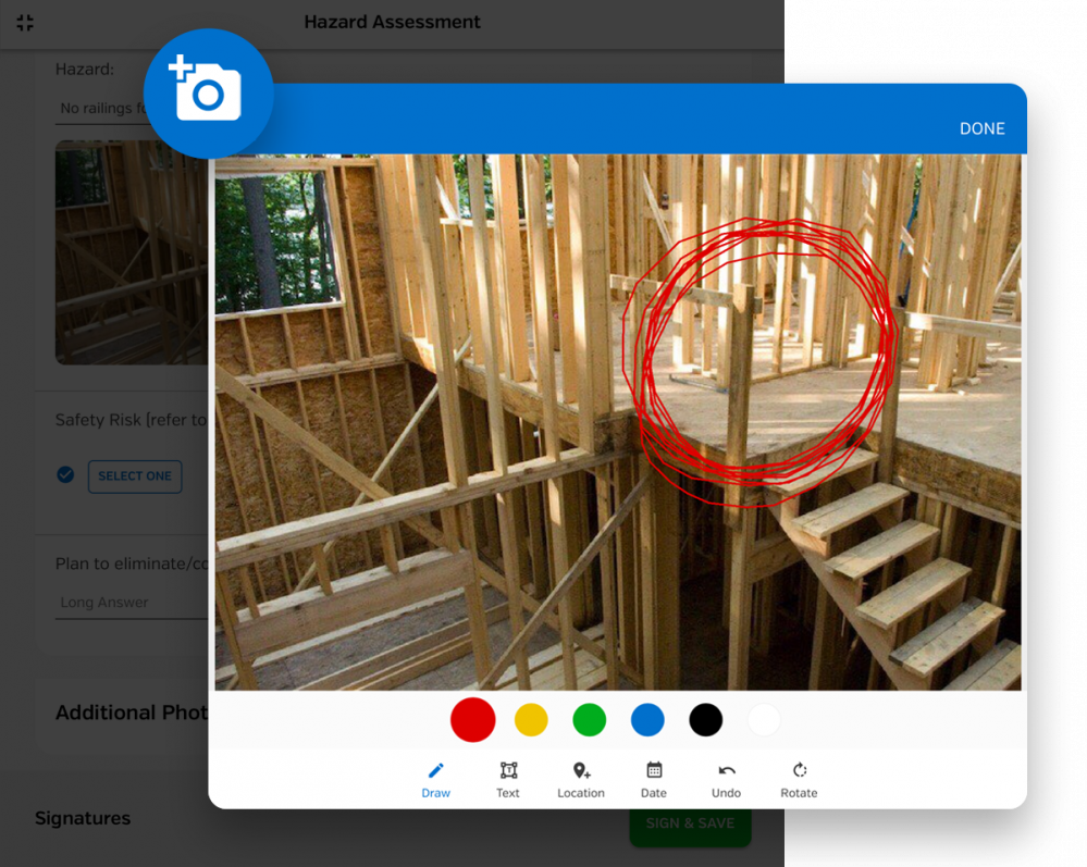 واجهة مستخدم برنامج إدارة مخاطر البناء SiteDocs لمرفق الصورة