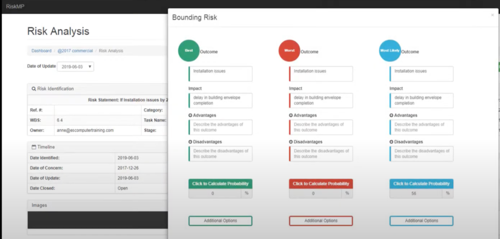 واجهة مستخدم برنامج إدارة مخاطر البناء RiskMP لتحليل المخاطر