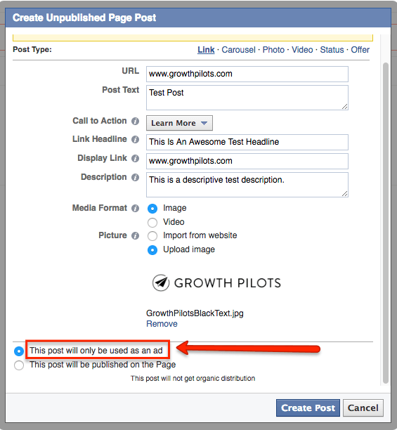 إنشاء منشور مظلم