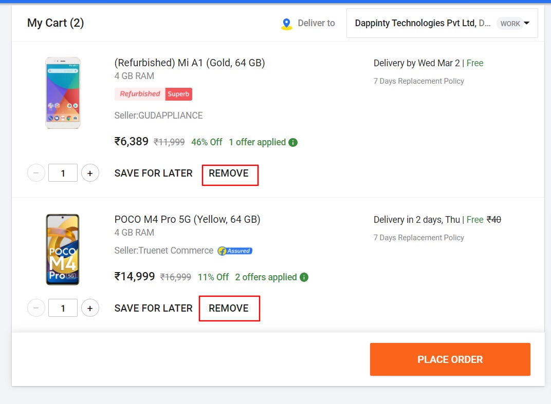 Możliwość zmiany lub usunięcia pozycji z koszyka