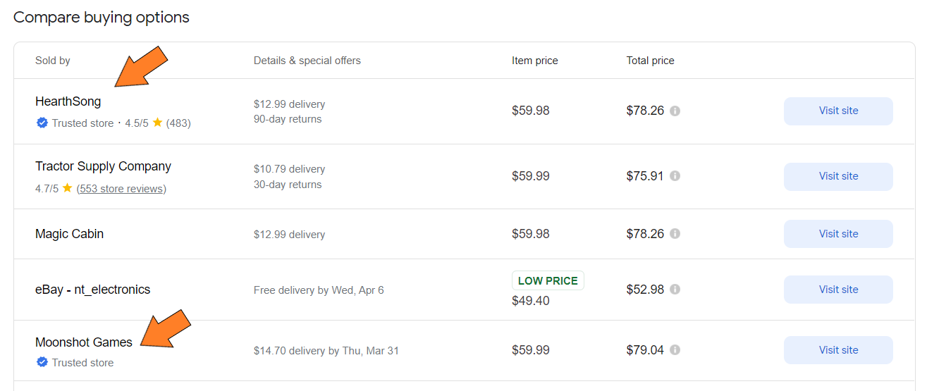 Пример покупки в проверенных магазинах