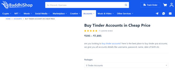 Baddhi Shop: acquista account Tinder