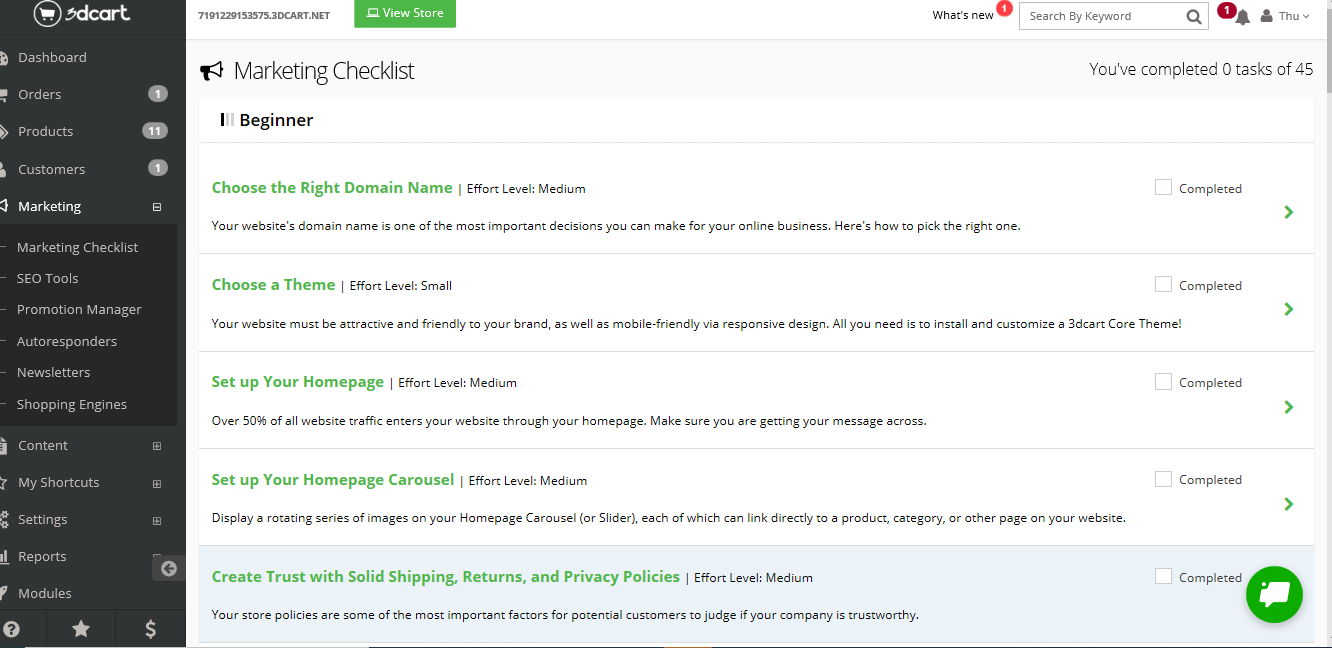 Marketingowa lista kontrolna 3dcart