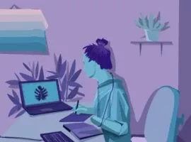 タブレットを使用してモニターを操作する少女。2022年の消費者行動の変化を表しています。