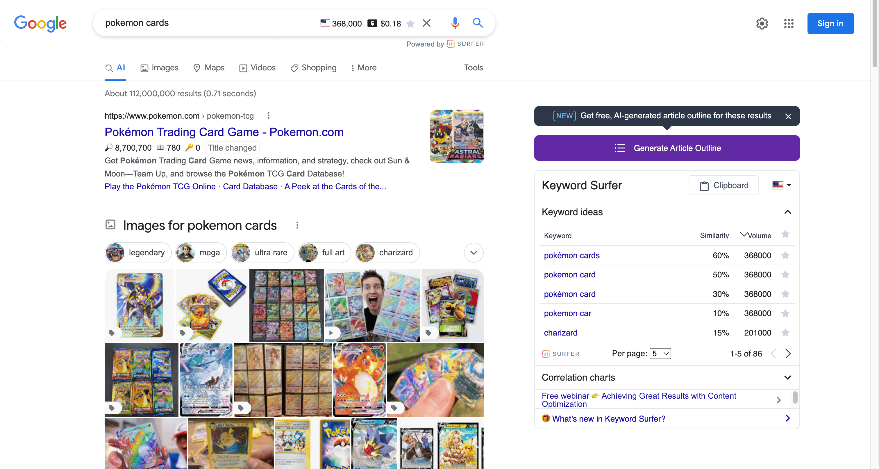 Ekstensi Keyword Surfer di Google SERP.