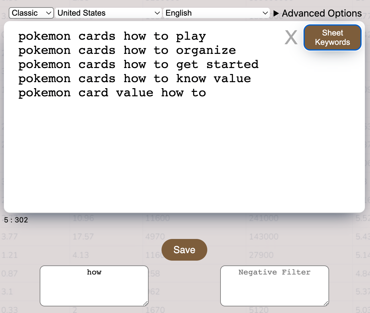 Filter Sheeter Kata Kunci untuk hanya menampilkan pertanyaan.