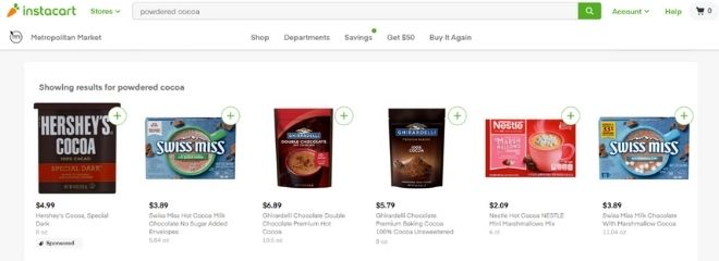 ผลการค้นหาสำหรับผงโกโก้ใน Instacart