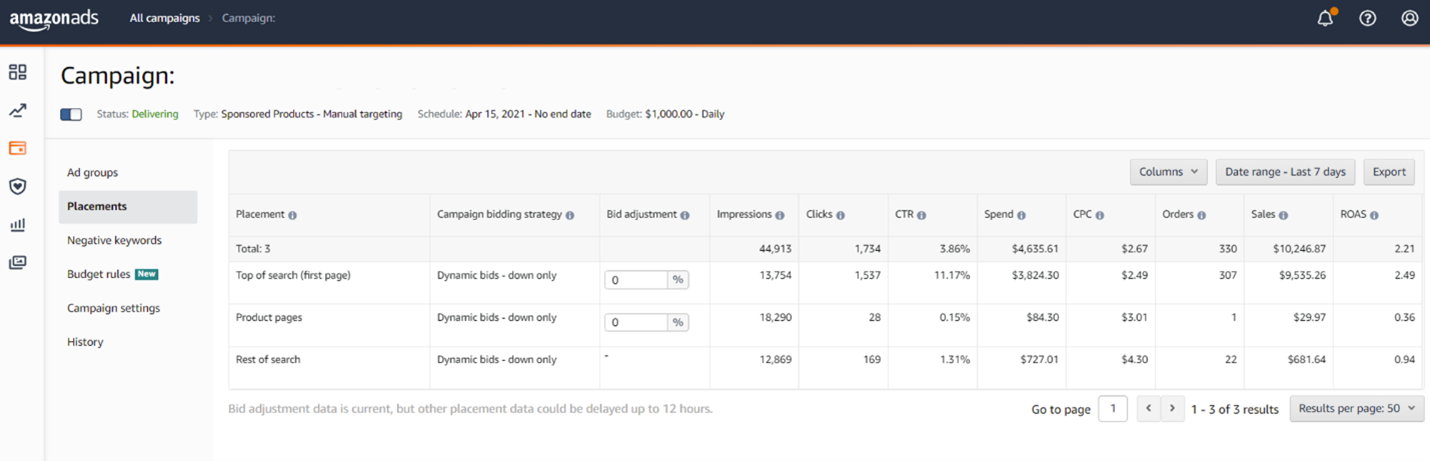 Kampagnengebotsplatzierungen in der Amazon-Benutzeroberfläche