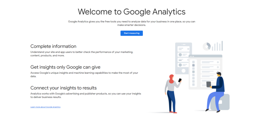Página inicial de medição do Google Analytics