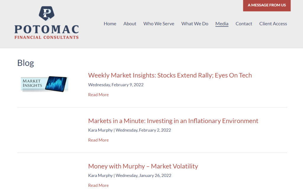 Página do blog do consultor financeiro