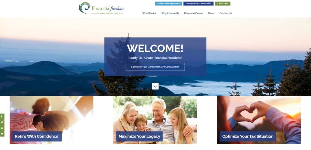 Página de destino do site do consultor financeiro