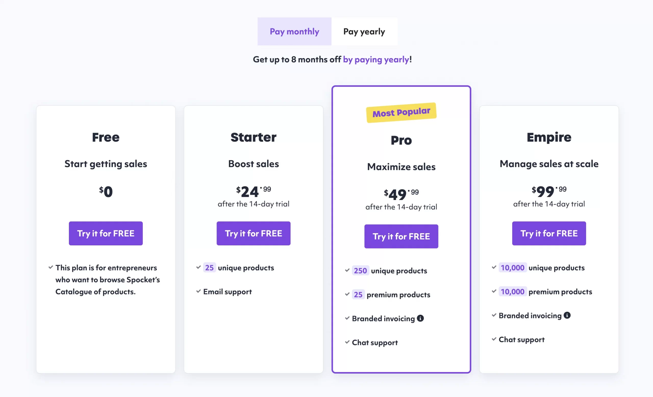 Miesięczny plan cenowy Spocket