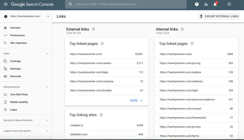 الروابط الداخلية لـ Google Search Console