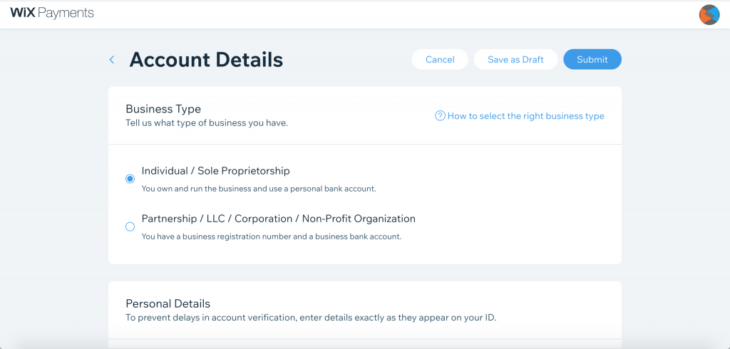 Formularz danych konta