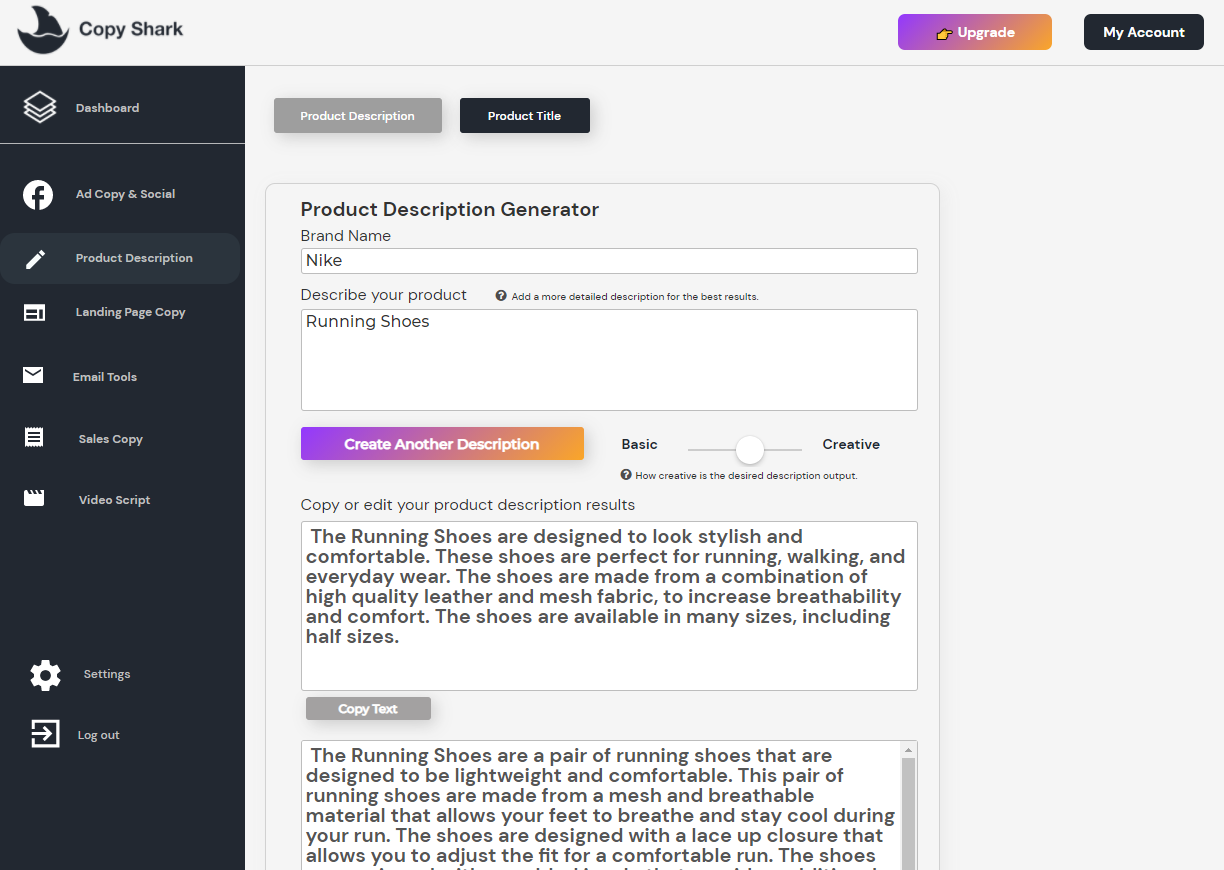 Copy Shark AI Powered Copywriting