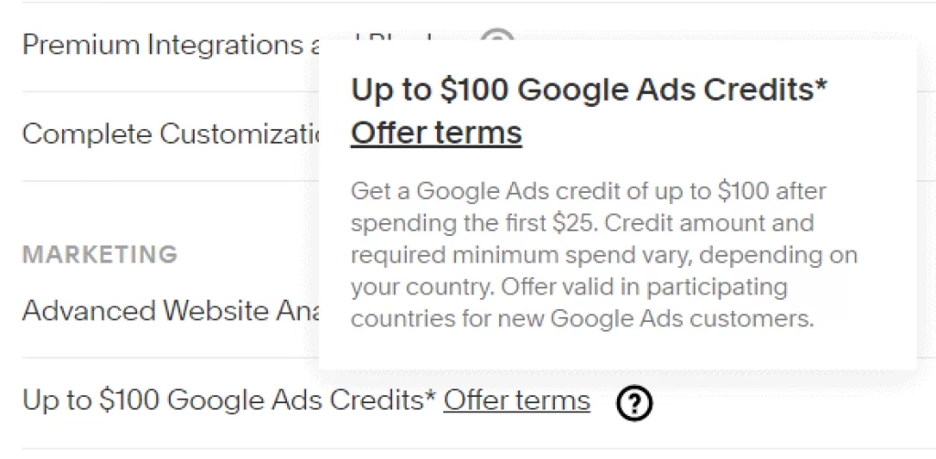 Squarespace marketing credit