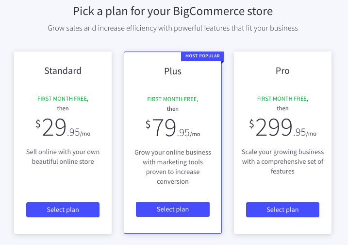 Recenzja BigCommerce: plany cenowe.
