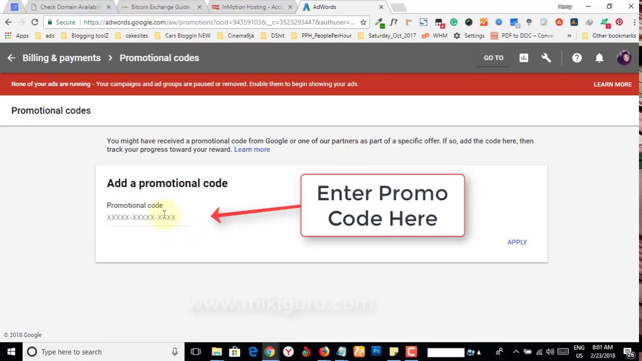 How to add Google Adwords Coupon Promotional code - YouTube