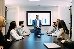 ein Unternehmen, das ein Meeting abhält, um zu besprechen, wie Calls-to-Action seinen Umsatz und seine Kundschaft erheblich gesteigert haben