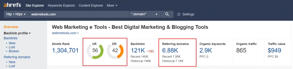 WebMeTools Ahrefs Stats