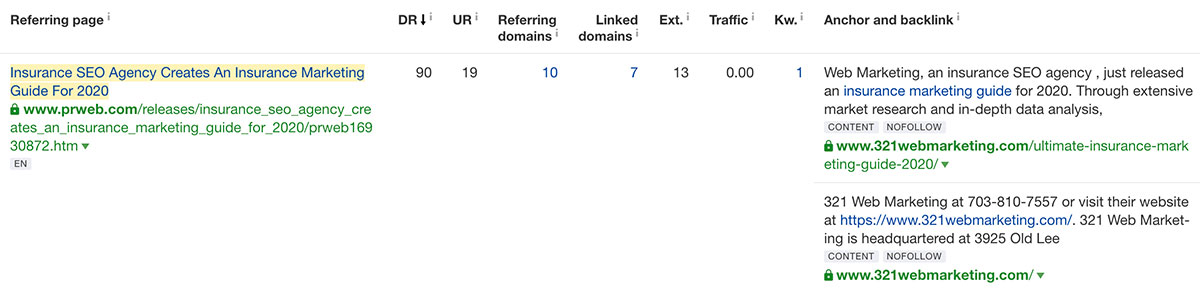 Des backlinks naturels vers 321 Web Marketing