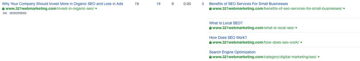 รายการลิงก์ย้อนกลับภายในไปยังเนื้อหาที่เกี่ยวข้องส่งเสริมสินค้าบนหน้า seo