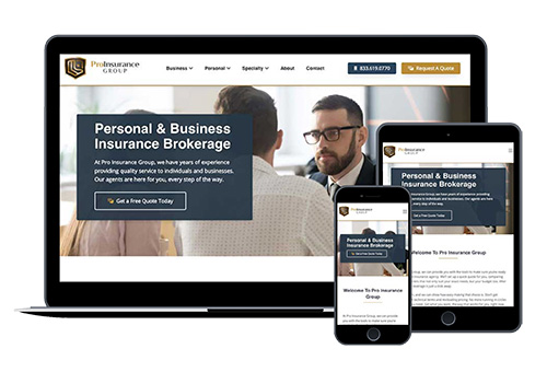 Desktop-, Tablet- und mobile Ansichtsgrafik der Pro Insurance Group