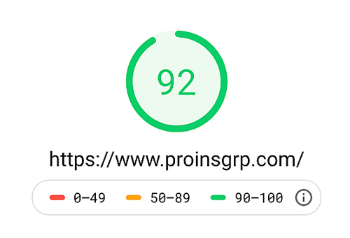 Google PageSpeed Insights-Geschwindigkeitsdaten für die Pro Insurance Group
