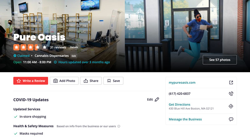 รายชื่อไดเรกทอรี Yelp สำหรับลูกค้าการตลาดกัญชา