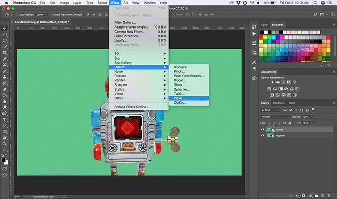 フライホイールグリッチ効果フォトショップによるレイアウトチュートリアルフィルターディストーションウェーブの方法