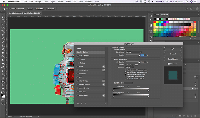 フライホイールグリッチ効果フォトショップによるレイアウト高度なブレンディングオプションのチュートリアル方法