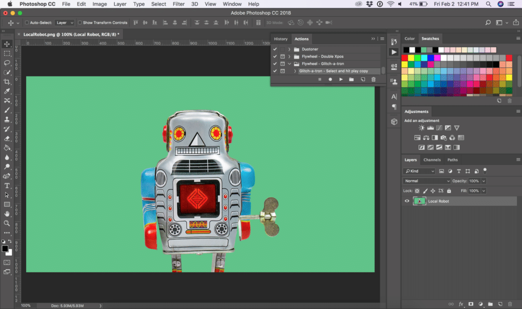 グリッチ効果を作成するためにフォトショップアクションを再生します