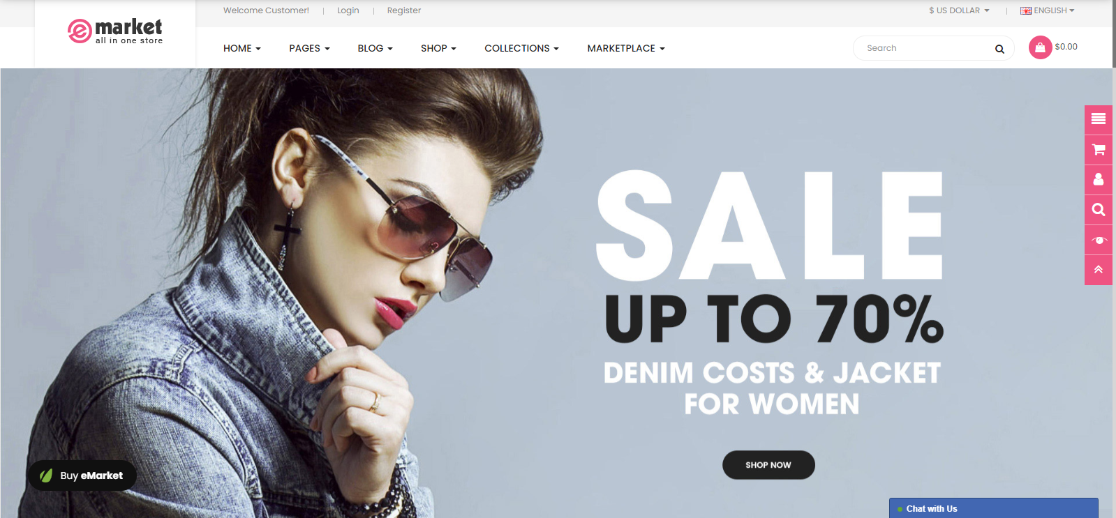 Layout della casa del negozio di anteprima eMarket 8 (migliori temi OpenCart)