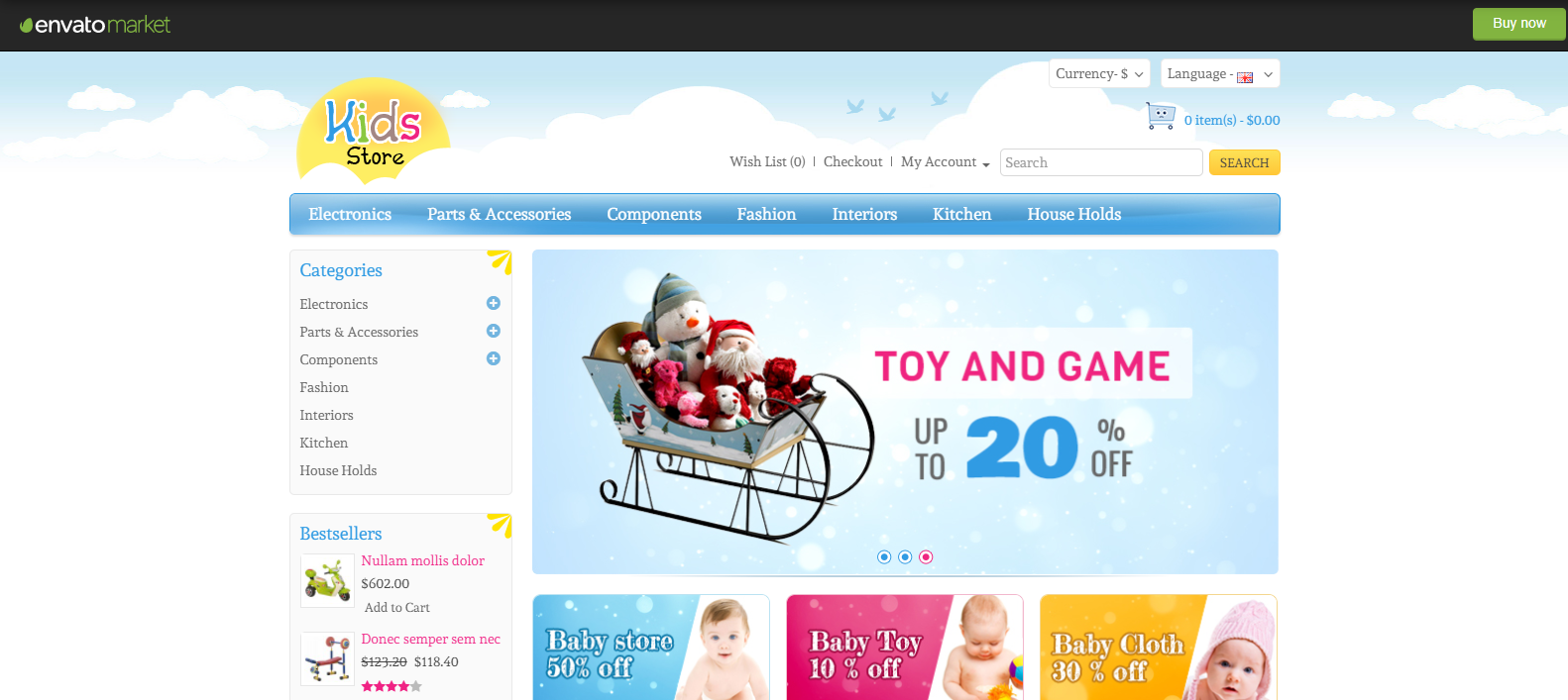 Negozio di anteprima Kids Store (i migliori temi OpenCart)