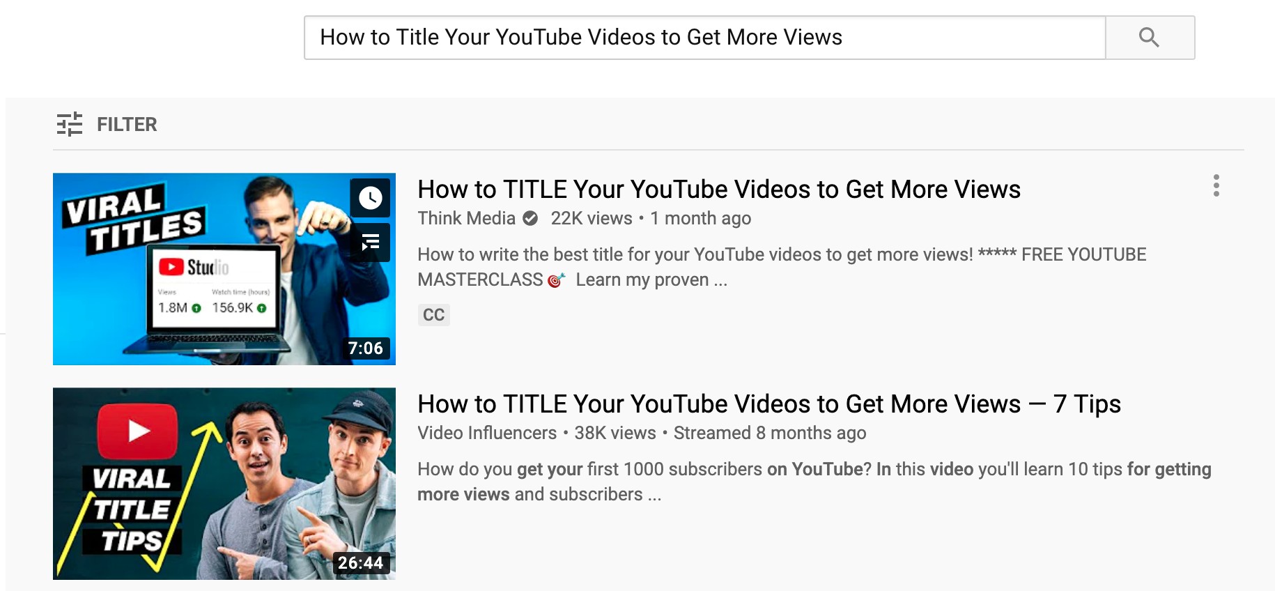 Resultados de búsqueda de YouTube