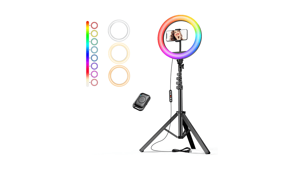 Anillo de luz RGB de 12 pulgadas con soporte y soporte para teléfono