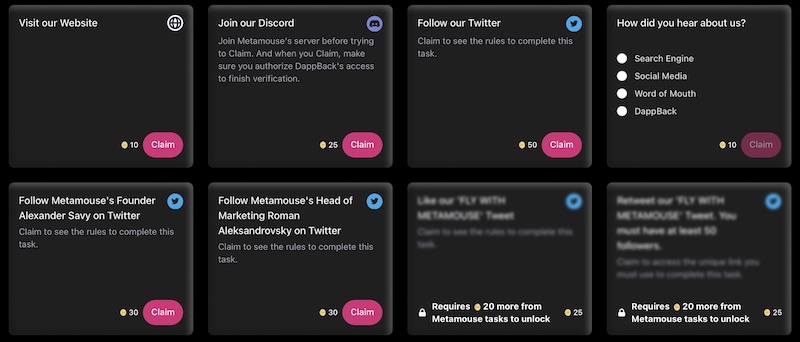 경품을 위해 생성된 Metamouse 웹 작업