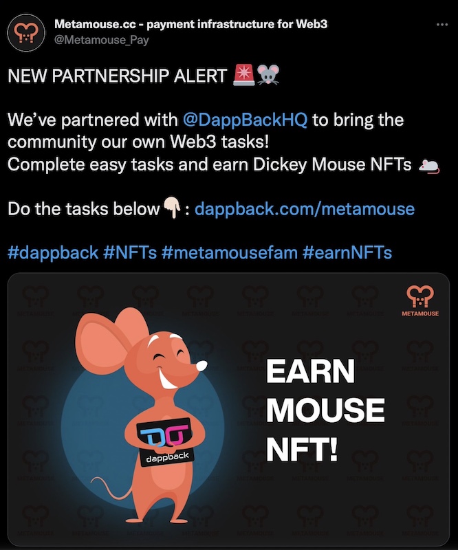 Metamouse 파트너십 경품 트위터 게시물