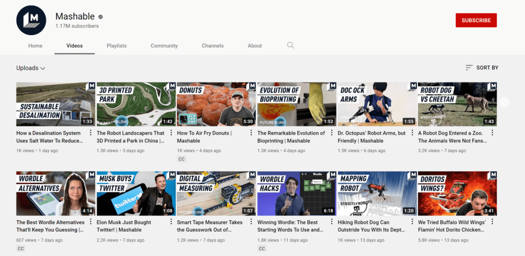 Espace blanc Chaîne YouTube Mashable