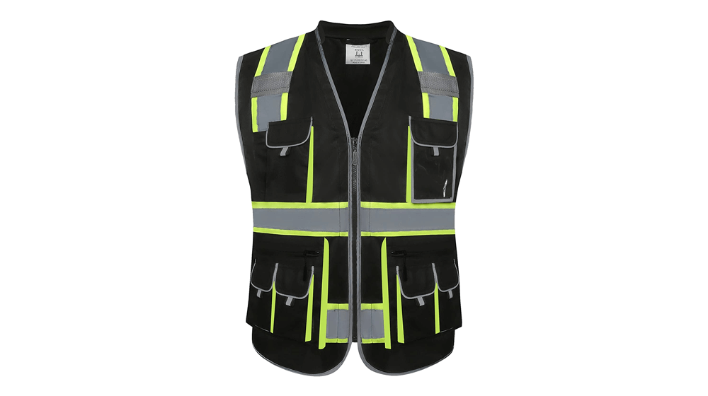 KSafety 10 口袋 Hi-Vis 拉鍊前黑色安全背心