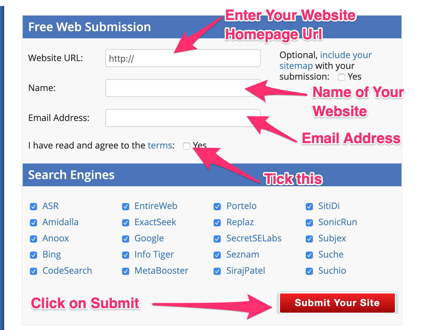 search engine submission sites list