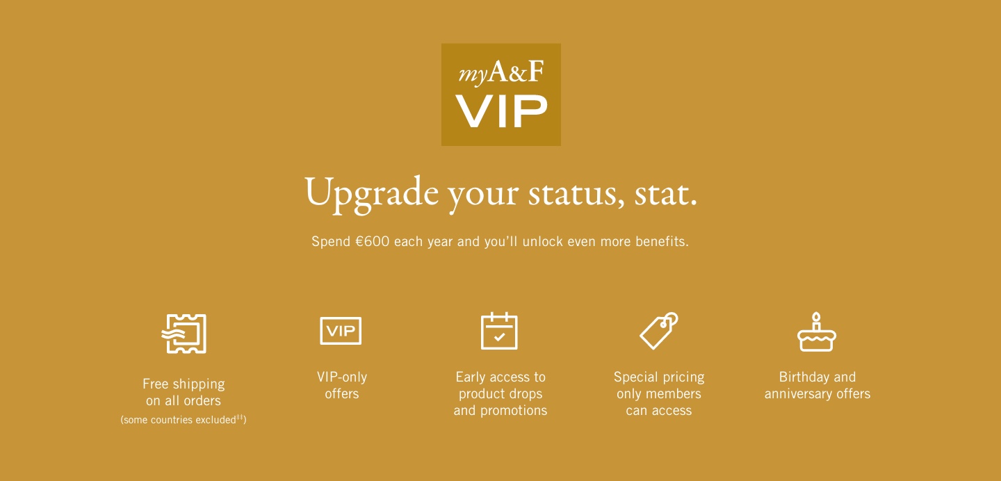 Programa de fidelidade A&F para VIPs