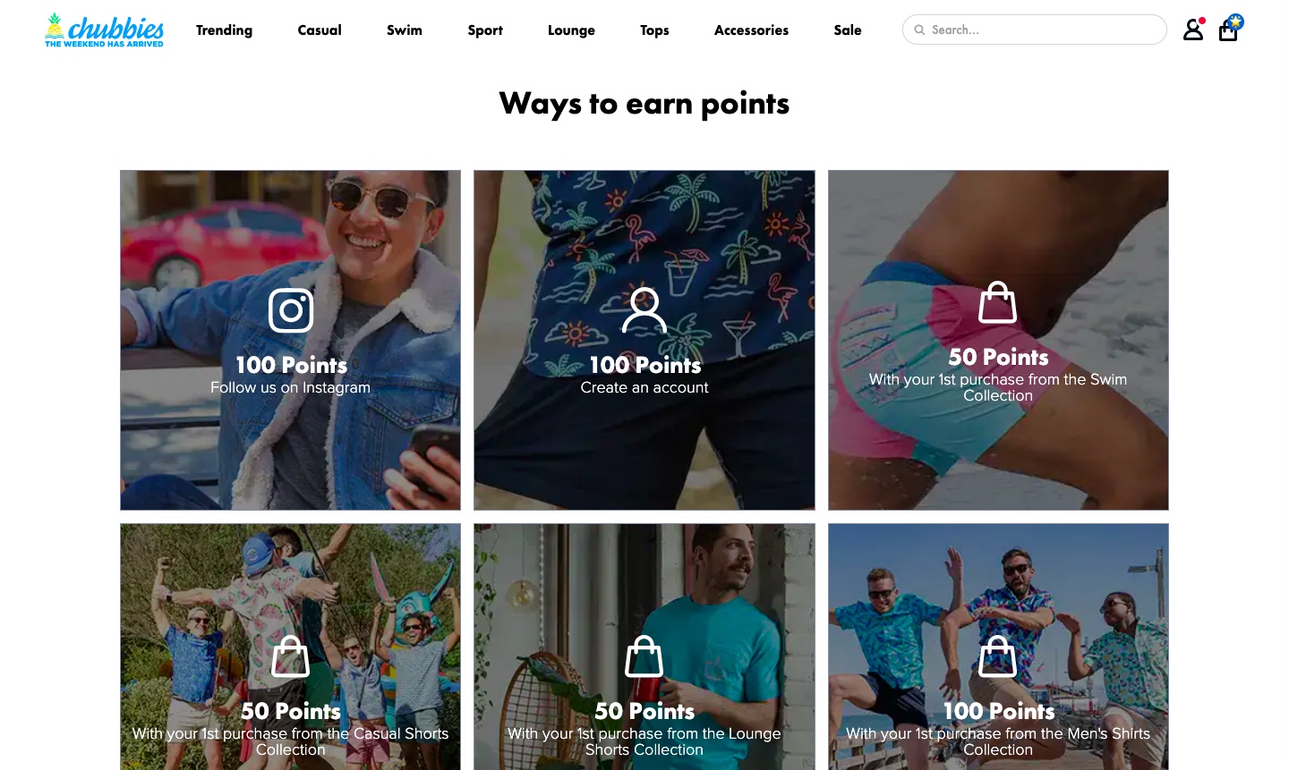Página de destino de fidelidade Chubbies